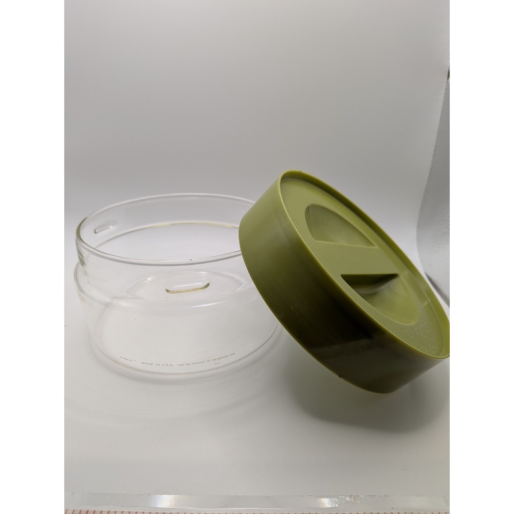 Vtg Pyrex Store N See Stackable Glass Canister Plastic Avocado Green Twist Lid